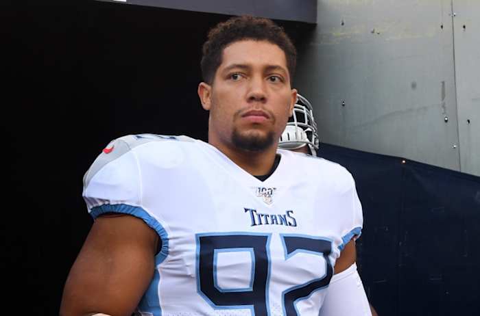Tennessee Titans defensive end Matt Dickerson (92) takes the field before the game against the Chicago Bears at Soldier Field.